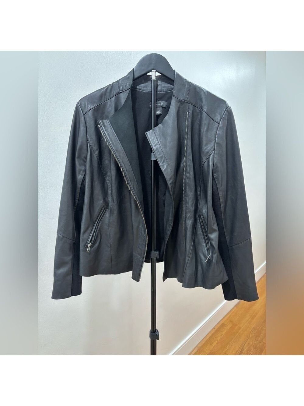 634. Halogen Black Genuine Leather Women's Jacket